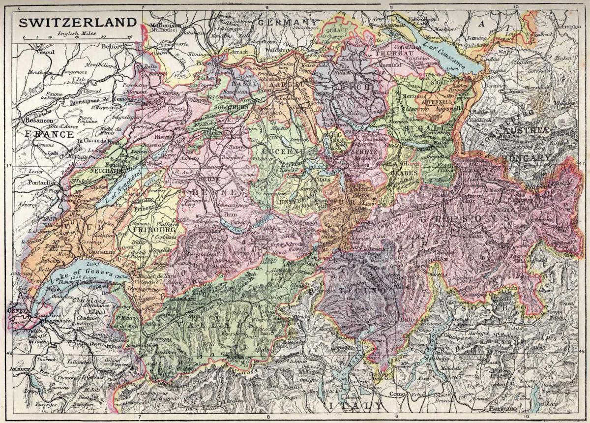 carte de la vieille carte de la suisse