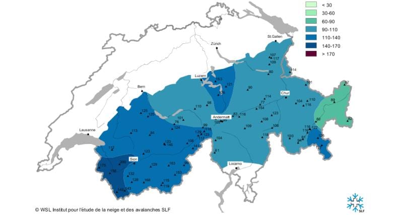 carte de carte de neige en suisse