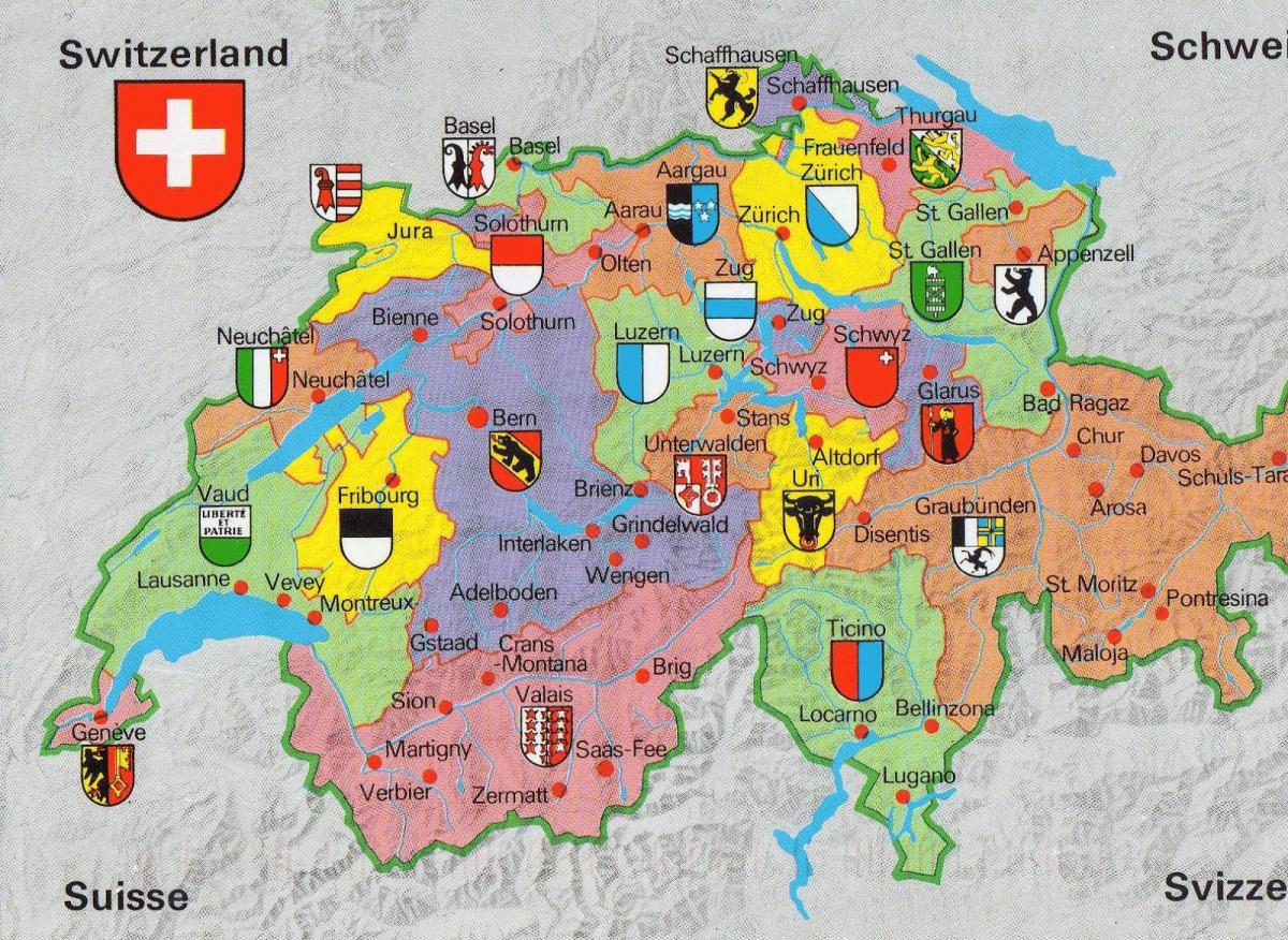 carte de la suisse avec les attractions touristiques