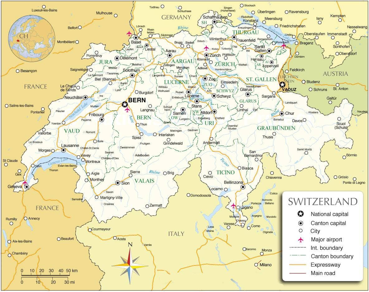 les aéroports internationaux de suisse carte