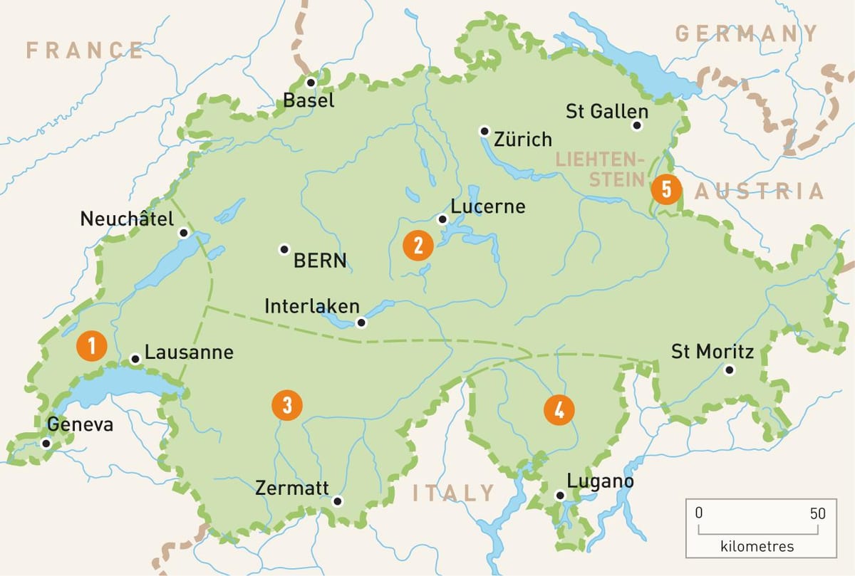 carte de la suisse, les régions