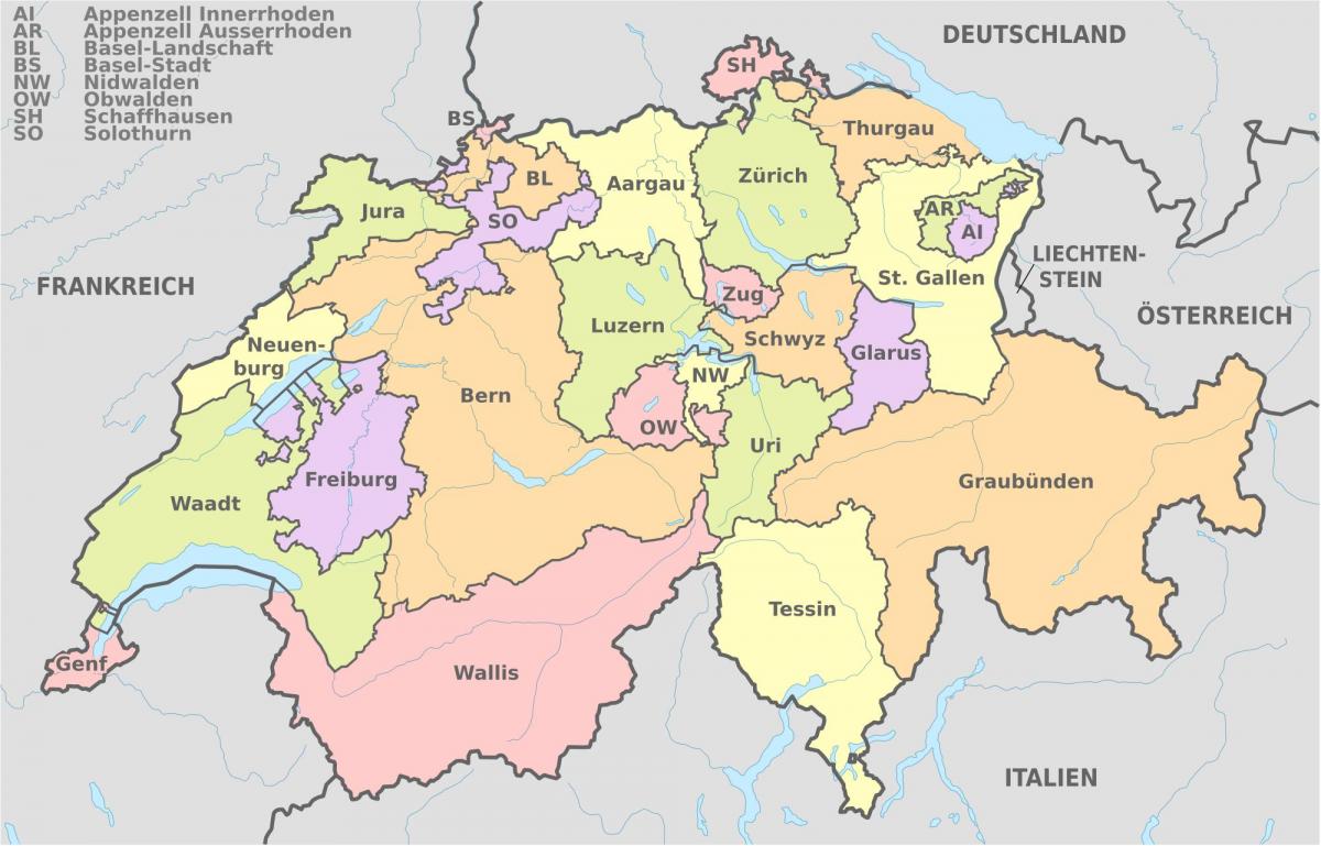 carte de la suisse et de la région environnante